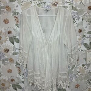 CAbi White Lace Trim Blouse